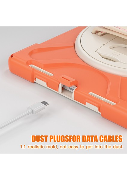 Ipad 10.9 (2022) Standı Pc Silikon 360 Derece Döndürme El Kayışı Sağlam Koruyucu Turuncu Tablet Kılıfı (Yurt Dışından)