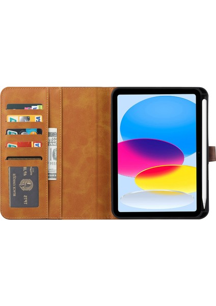 iPad 10.9 (2022) Dış Kart Yuvası Tamı Pu Deri Manyetik Toka Cüzdan Standı Kalem Yuvası ile Çizilmez Tablet Kılıfı (Yurt Dışından)