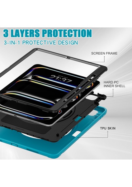 iPad Pro 13 (2024) El Kavrama Tekme Standı Pc Tpu Kalem Yuvası ile Tablet Kılıfı (Yurt Dışından)