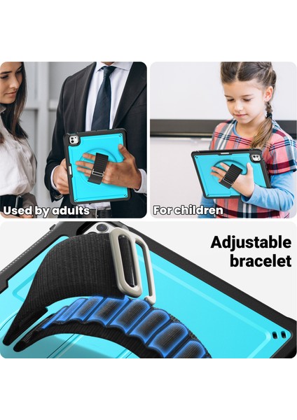 Darbeye Dayanıklı Tablet Kılıfı iPad Pro 11 (2024) Kılıf Isı Dağılımı Pc + Tpu Tablet Kapağı Dönen El Kayışı Kickstand-Bebek Mavisi (Yurt Dışından) fırsatları