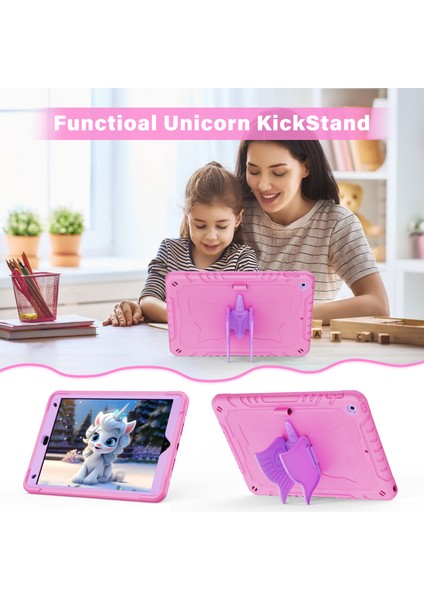 iPad 10.2 (2019 2020 2021) Silikon Pc Unicorn Standı Omuz Askılı Tablet Kılıfı (Yurt Dışından)