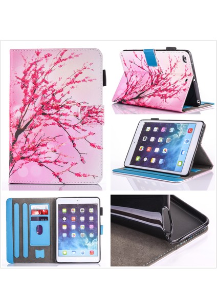 Desenli Pu Deri Cüzdan Apple iPad Mini (2019) 7.9 Inç mini 4 3 2 1 Erik Çiçeği Tablet Kılıfı (Yurt Dışından)