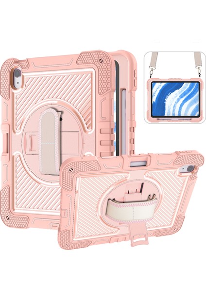iPad Air 11 (2024) Dönebilen Tekme Standı Silikon Omuz Askılı Pc Tablet Kılıfı (Yurt Dışından)