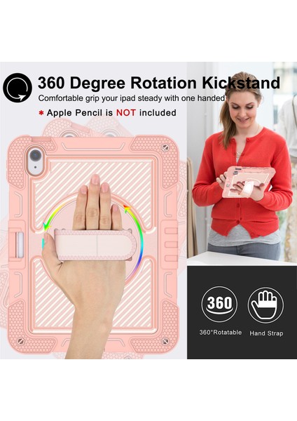 iPad Air 11 (2024) Dönebilen Tekme Standı Silikon Omuz Askılı Pc Tablet Kılıfı (Yurt Dışından)