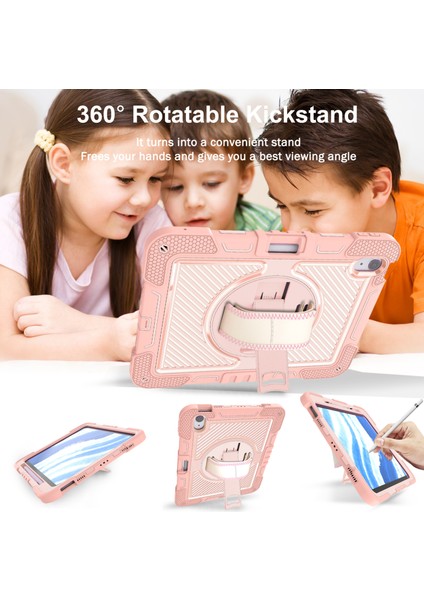 iPad Air 11 (2024) Dönebilen Tekme Standı Silikon Omuz Askılı Pc Tablet Kılıfı (Yurt Dışından)