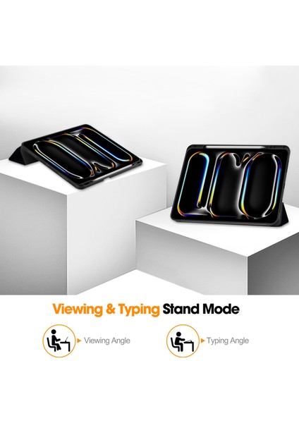iPad Pro 13 (2024) Desen Baskı Üç Katlı Stand Deri Kalem Tutuculu Tpu Bana Dokunma Tablet Kılıfı (Yurt Dışından)