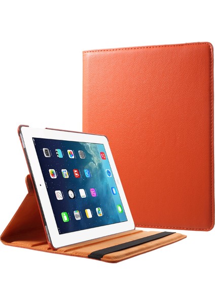 Litchi Deri Pu Deri 360 Derece Döner Standı Folio iPad 4 3 2 Turuncu Elastik Bantlı Tablet Kılıfı (Yurt Dışından)