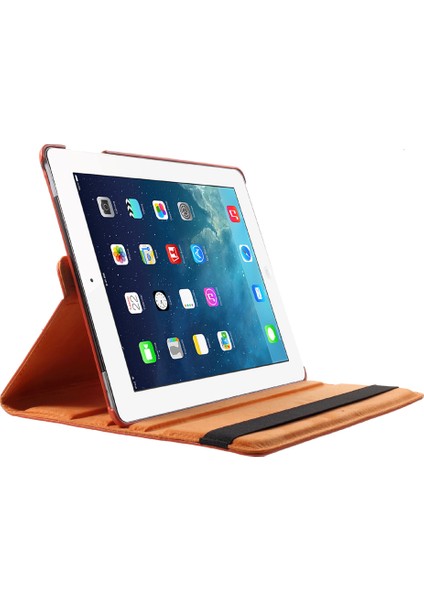 Litchi Deri Pu Deri 360 Derece Döner Standı Folio iPad 4 3 2 Turuncu Elastik Bantlı Tablet Kılıfı (Yurt Dışından)