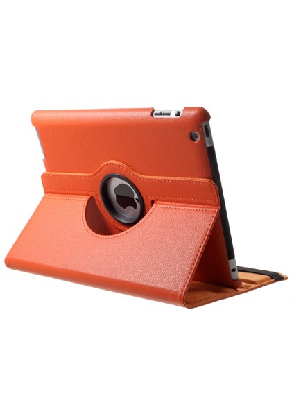 Litchi Deri Pu Deri 360 Derece Döner Standı Folio iPad 4 3 2 Turuncu Elastik Bantlı Tablet Kılıfı (Yurt Dışından)