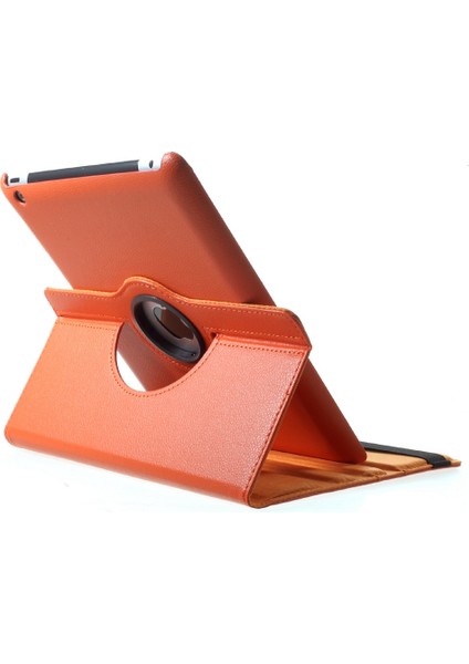 Litchi Deri Pu Deri 360 Derece Döner Standı Folio iPad 4 3 2 Turuncu Elastik Bantlı Tablet Kılıfı (Yurt Dışından)