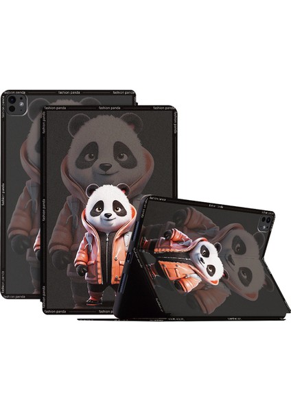 iPad Pro 11 (2024) Panda Desenli Katlanır Standlı Pu Deri Çerçeve Panda Tablet Kılıfı (Yurt Dışından)
