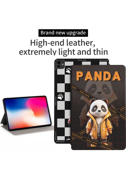 iPad Pro 11 (2024) Panda Desenli Katlanır Standlı Pu Deri Çerçeve Panda Tablet Kılıfı (Yurt Dışından)