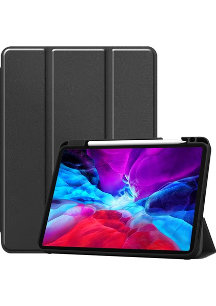 iPad Pro 12.9 (2022 2021 2020 2018) Pu Deri Sağlam Üç Katlı Stand Standı Flip Case (Kalem Yuvalı) Tablet Kılıfı (Yurt Dışından)