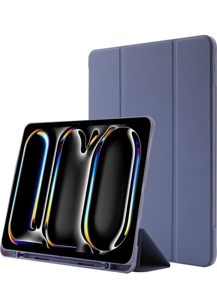 iPad Pro 11 (2024) Skin Touch Üç Katlı Stand Kalem Tutuculu Deri ımsı Tablet Kılıfı (Yurt Dışından)