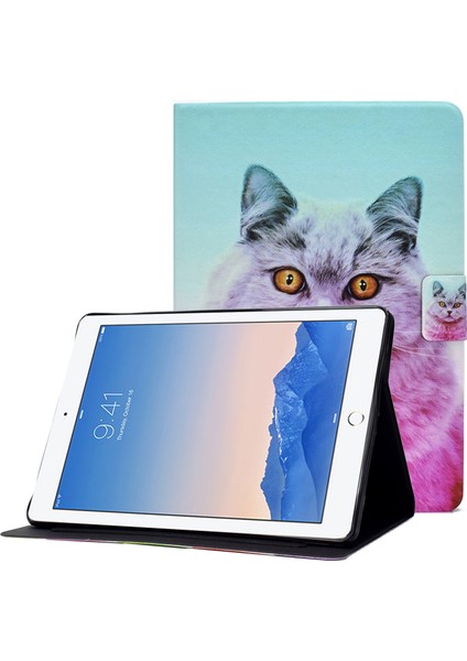 iPad Air (2013) AIR 2 Desenli Baskı Pu Deri Standlı Kart Yuvası Manyetik Toka Kedi Tablet Kılıfı (Yurt Dışından)