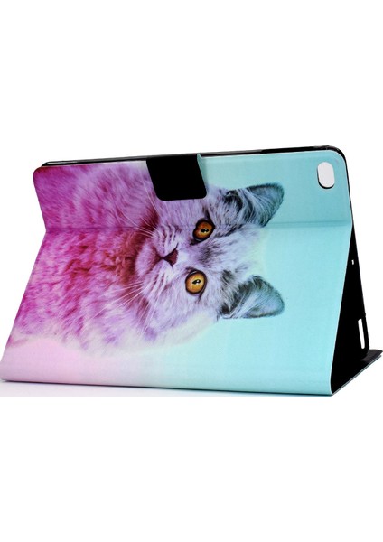 iPad Air (2013) AIR 2 Desenli Baskı Pu Deri Standlı Kart Yuvası Manyetik Toka Kedi Tablet Kılıfı (Yurt Dışından)