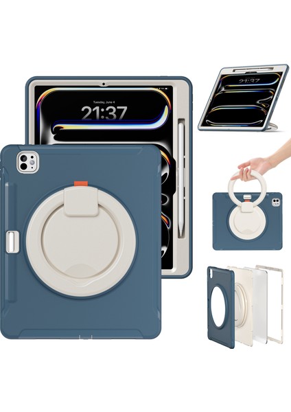 iPad Pro 13 (2024) El Kavrama Tekme Standı Pc Tpu Kalem Yuvası ile Peygamber Çiçeği Tablet Kılıfı (Yurt Dışından)