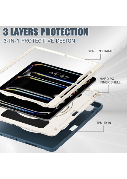 iPad Pro 13 (2024) El Kavrama Tekme Standı Pc Tpu Kalem Yuvası ile Peygamber Çiçeği Tablet Kılıfı (Yurt Dışından)