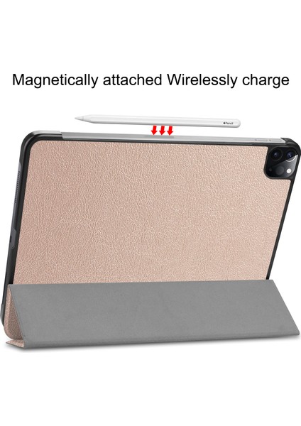 Pu Deri Sağlam Üç Katlı Stand iPad Pro 11 Inç (2022 2021 2020 2018) Otomatik Uyku uyandırma Özellikli Sert Arka Tablet Kılıfı (Yurt Dışından)