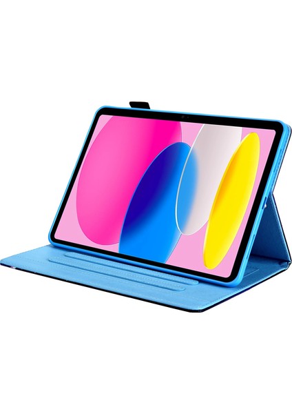 iPad 10.9 (2022) IPAD 10. Nesil Çizilmez Pu Deri Çapraz Doku Desen Baskı Kartı Tutucu Standı Manyetik Toka Tablet Kılıfı (Yurt Dışından)