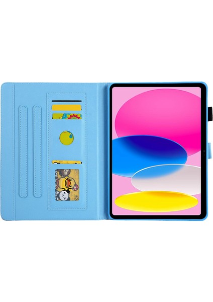 iPad 10.9 (2022) IPAD 10. Nesil Çizilmez Pu Deri Çapraz Doku Desen Baskı Kartı Tutucu Standı Manyetik Toka Tablet Kılıfı (Yurt Dışından)