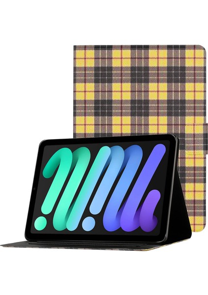 iPad Mini (2021) Izgaralı Deri Ayarlanabilir Stand Kartı Yuvası Otomatik Uyandırma uyku Tablet Kılıfı (Yurt Dışından)