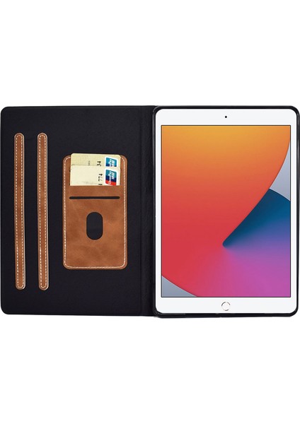 iPad 10.2 (2019 2020) Buzağı Dokulu Deri Kart Tutucu Ayarlanabilir Stand Koruyucu Tablet Kılıfı (Yurt Dışından)