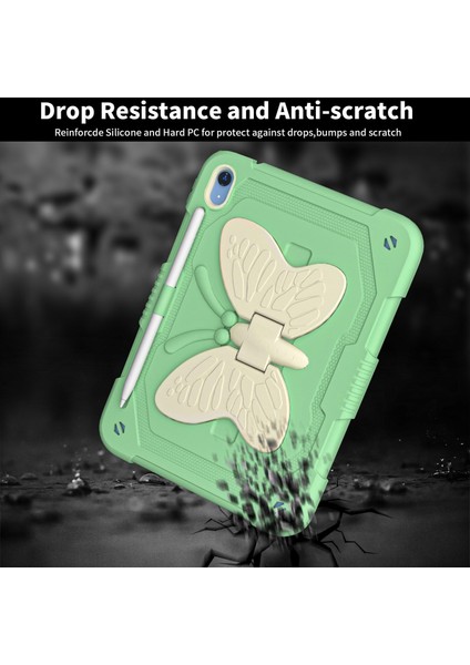 iPad 10.9 (2022) Çift Silikon Pc Şekli Tekme Standı Omuz Askılı Düşmeyi Önleyici Koruyucu Bej Tablet Kılıfı (Yurt Dışından) fiyatları