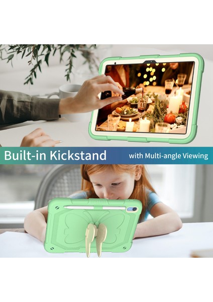 iPad 10.9 (2022) Çift Silikon Pc Şekli Tekme Standı Omuz Askılı Düşmeyi Önleyici Koruyucu Bej Tablet Kılıfı (Yurt Dışından) modelleri