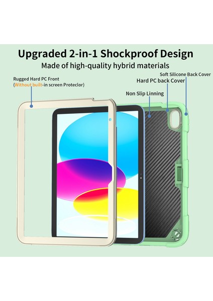 iPad 10.9 (2022) Çift Silikon Pc Şekli Tekme Standı Omuz Askılı Düşmeyi Önleyici Koruyucu Bej Tablet Kılıfı (Yurt Dışından) fırsatları