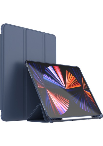 iPad Pro 12.9 Pu Deri Üç Katlı Stand Otomatik Uyku uyandırma Akıllı Kalem Tutucu Tablet Kılıfı (Yurt Dışından)