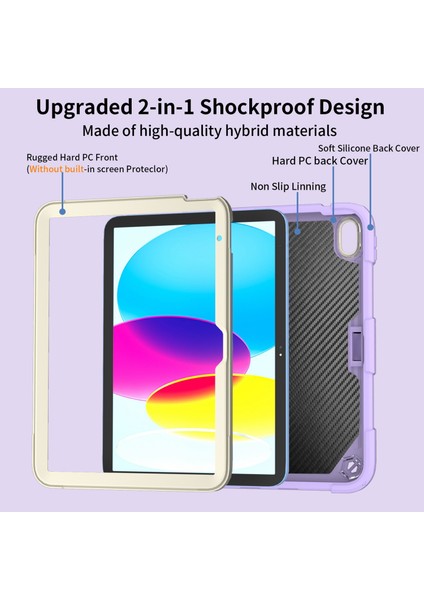 iPad 10.9 (2022) Çift Silikon Pc Şekli Tekme Standı Omuz Askılı Düşmeyi Önleyici Koruyucu Bej Tablet Kılıfı (Yurt Dışından) fırsatları