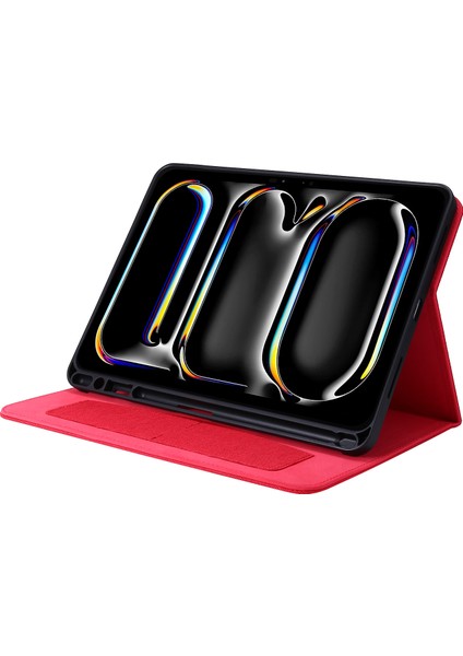 iPad Pro 11 (2024) Kumaş Dokulu Deri Kalem Tutucu Tablet Kılıfı (Yurt Dışından)