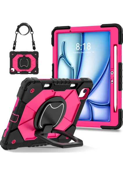 iPad Air 11 (2024) Omuz Askılı Silikon Pc Stand Tablet Kılıfı (Yurt Dışından)