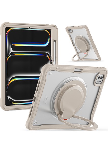iPad Pro 11 (2024) Döner Tekme Standı Pc Tpu Silikon Haki Tablet Kılıfı (Yurt Dışından)