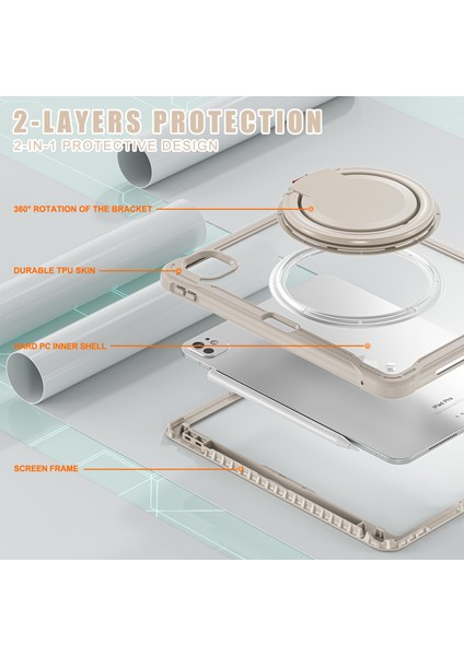 iPad Pro 11 (2024) Döner Tekme Standı Pc Tpu Silikon Haki Tablet Kılıfı (Yurt Dışından)