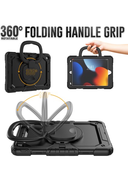 iPad 10.2 (2019 2020 2021) Düşmeye Dayanıklı 360 Derece Dönen Tekme Standı Pc Omuz Askılı Silikon Tablet Kılıfı (Yurt Dışından) modelleri