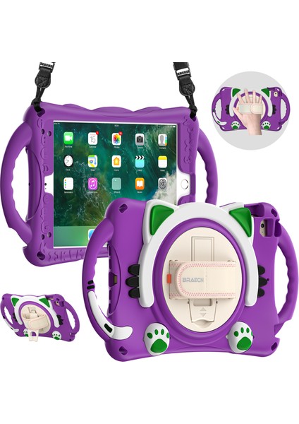 Tam Vücut Koruyucu 360 Derece Döner Tekme Standı Pc iPad Mini (2019) MINI 4 3 2 1 El Kayışı Omuz Askısı ile Silikon Tablet Kılıfı (Yurt Dışından)