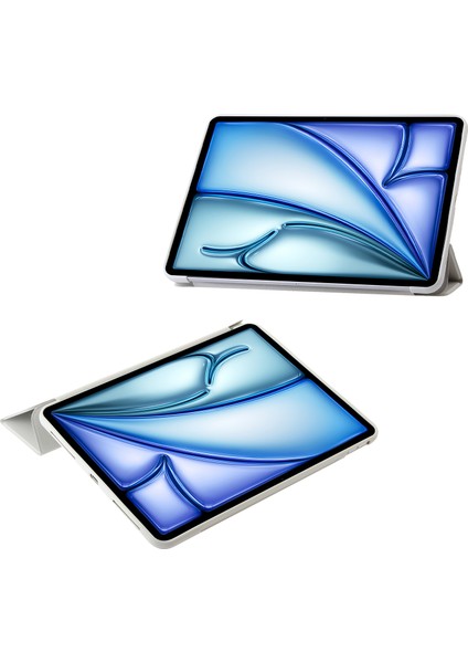 iPad Air 11 (2024) Pu Deri Silikon Üç Katlı Stand Tablet Kılıfı (Yurt Dışından)