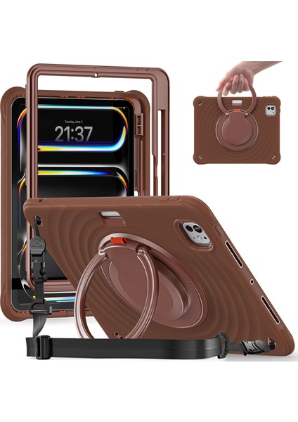 iPad Pro 11 (2024) Omuz Askılı Stand Pc Silikon Tpu Çikolata Rengi Tablet Kılıfı (Yurt Dışından)