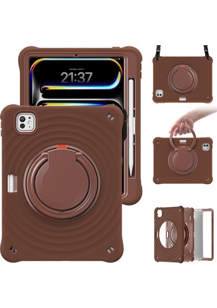 iPad Pro 11 (2024) Omuz Askılı Stand Pc Silikon Tpu Çikolata Rengi Tablet Kılıfı (Yurt Dışından) fırsatları