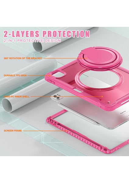 iPad Pro 11 (2024) Döner Tekme Standı Pc Tpu Silikon Tablet Kılıfı (Yurt Dışından)