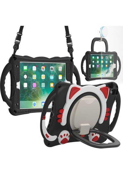Döner Tekme Standı iPad 9 7 Inç (2017 2018) Ağır Hizmet Silikonu Sert Pc Hibrit Koruyucu ve Omuz Askısı Tablet Kılıfı (Yurt Dışından)