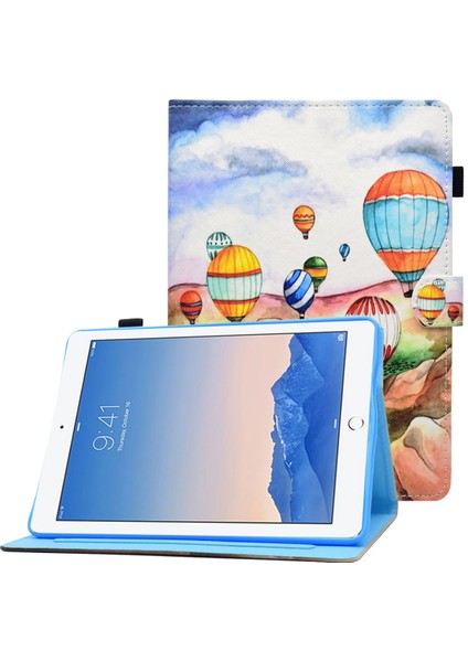 iPad Air (2013) AIR 2 Pu Deri Dikiş Desen Baskı Kart Tutucu Balonlu Stand Tablet Kılıfı (Yurt Dışından)