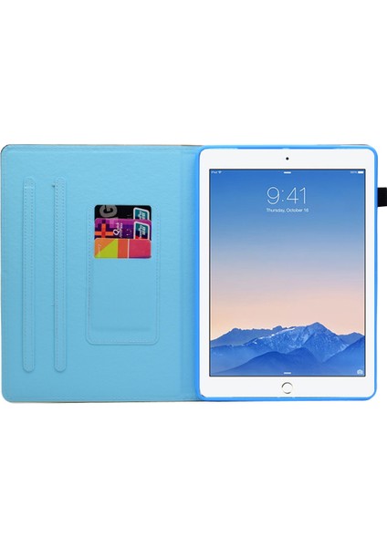 iPad Air (2013) AIR 2 Pu Deri Dikiş Desen Baskı Kart Tutucu Balonlu Stand Tablet Kılıfı (Yurt Dışından)
