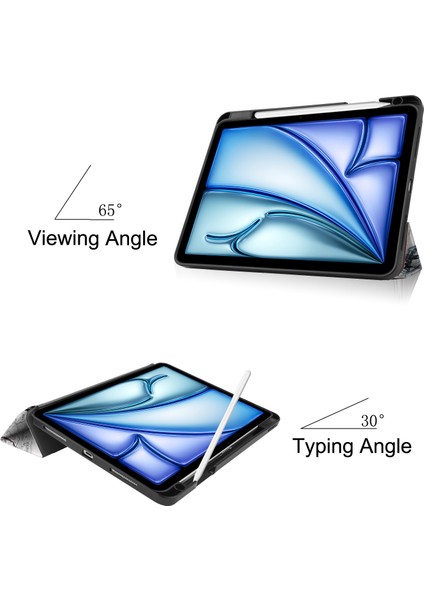 iPad Air 11 (2024) Kalem Yuvası ve Üç Katlı Stand Vintage Tower ile Desenli Baskı Koruyucu Tablet Kılıfı (Yurt Dışından) fırsatları