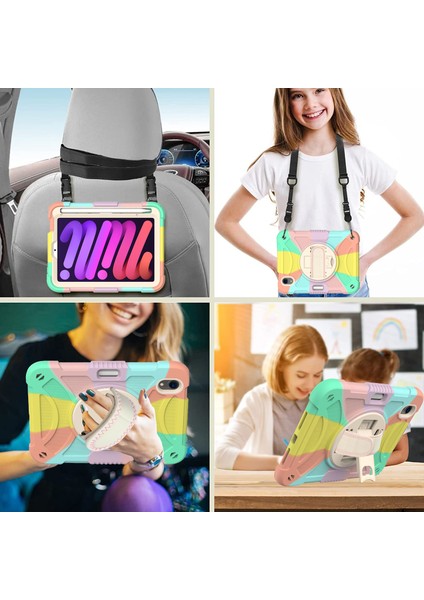 iPad Mini (2021) Silikon Pc Döner Tekme Standı Kalem Tutucu omuz Askılı Çok Tablet Kılıfı (Yurt Dışından) indirimleri