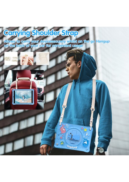 iPad 10.2 (2019 2020 2021) Omuz Askılı Standı Pc Silikon Tpu Sevimli Yunus Tablet Kılıfı (Yurt Dışından)