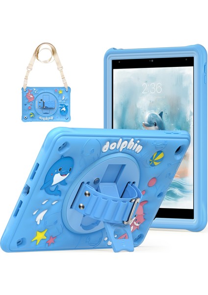 iPad 10.2 (2019 2020 2021) Omuz Askılı Standı Pc Silikon Tpu Sevimli Yunus Tablet Kılıfı (Yurt Dışından)