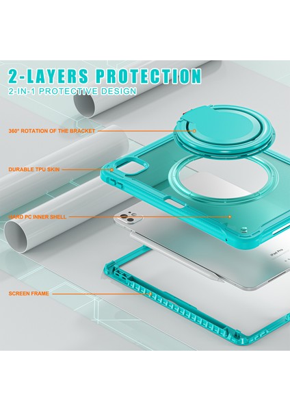 iPad Pro 11 (2024) Döner Tekme Standı Pc Tpu Silikon Tablet Kılıfı (Yurt Dışından)